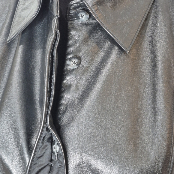 Apostrophe Womens Hidden Button-Front Black Leather Blazer Shirt Jacket - Size 8 - Picture 7 of 15